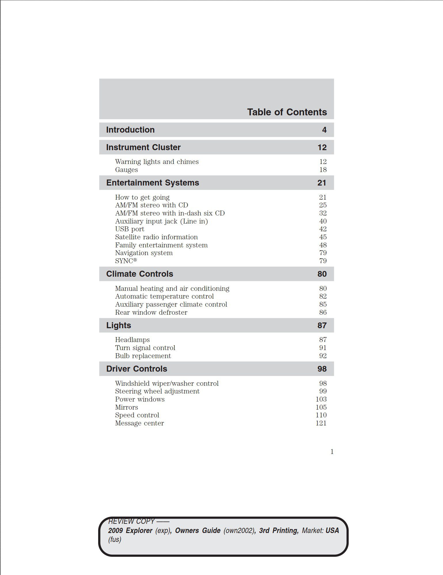 2009 ford explorer owner's manual