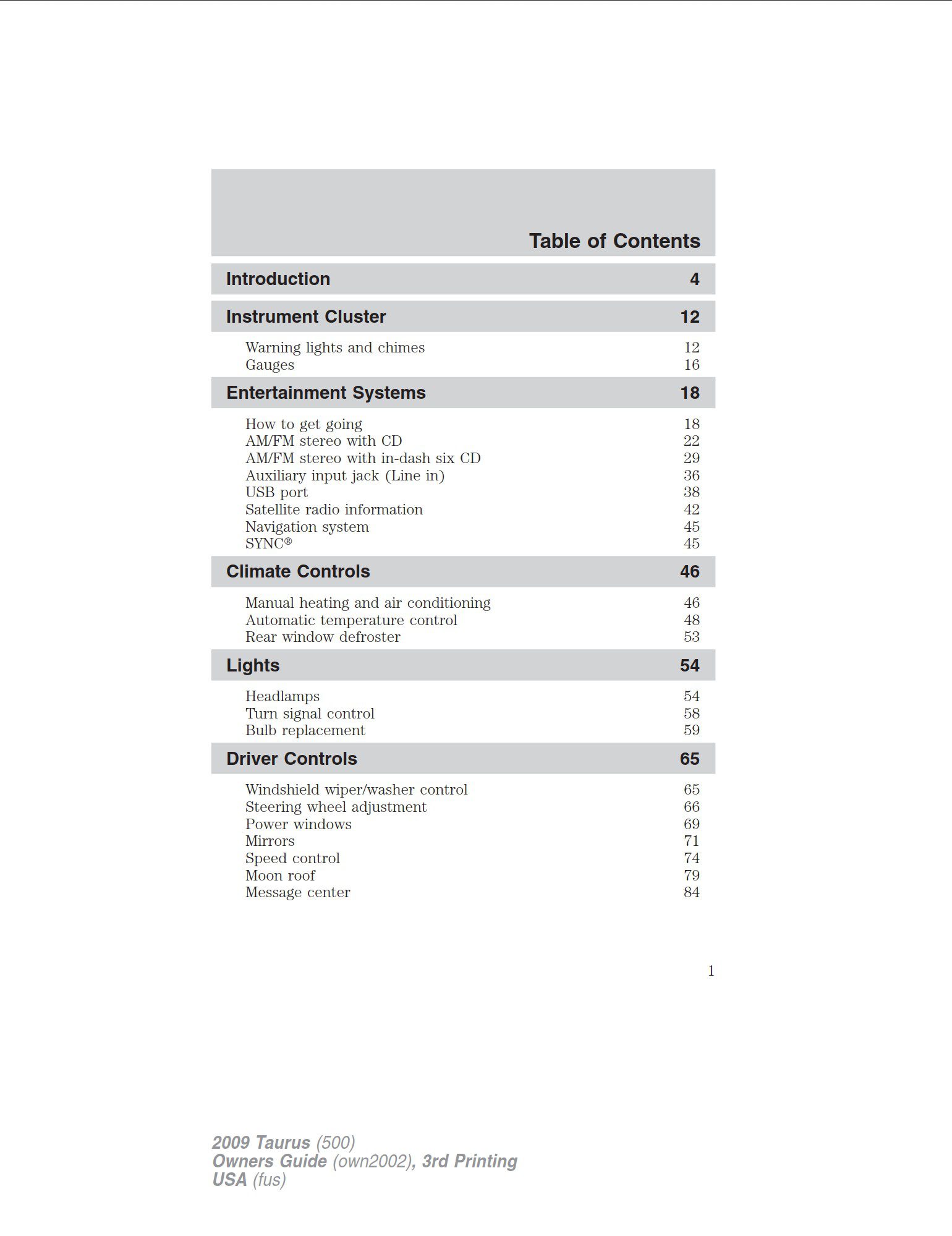 2009 ford taurus owner's manual