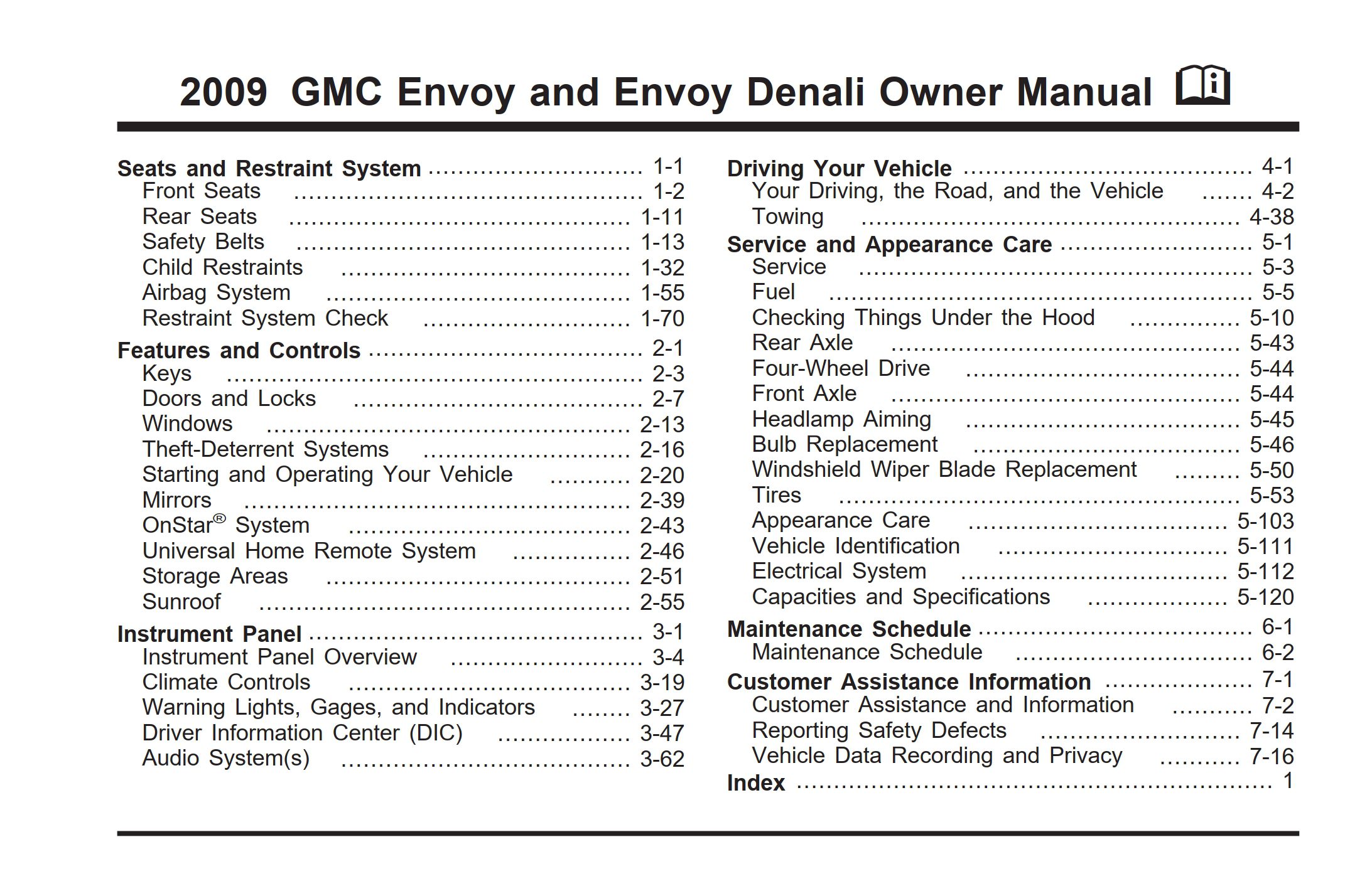 2009 gmc envoy owner's manual