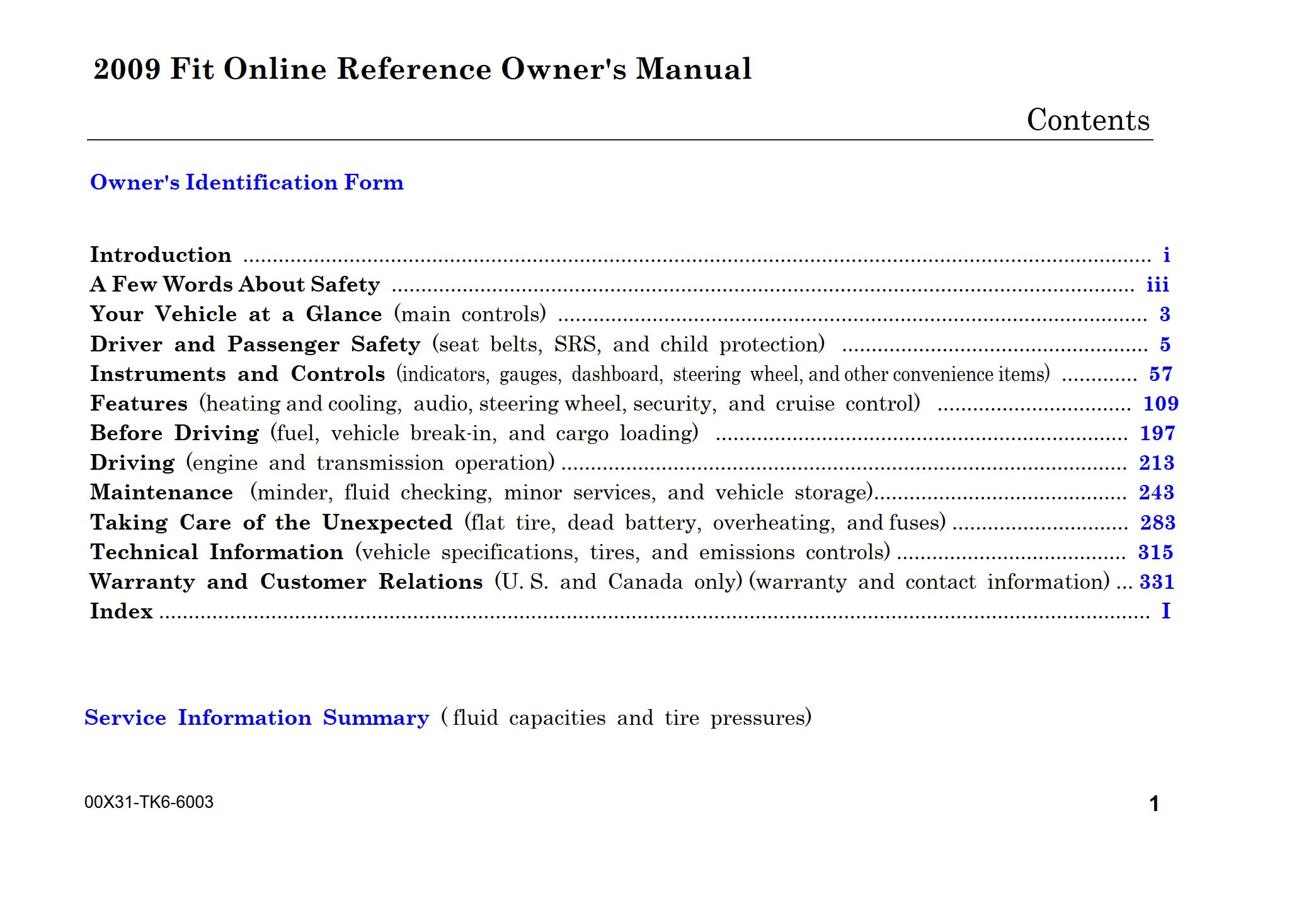 2009 honda fit owner's manual