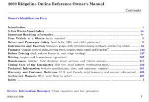 2009 honda ridgeline owner's manual