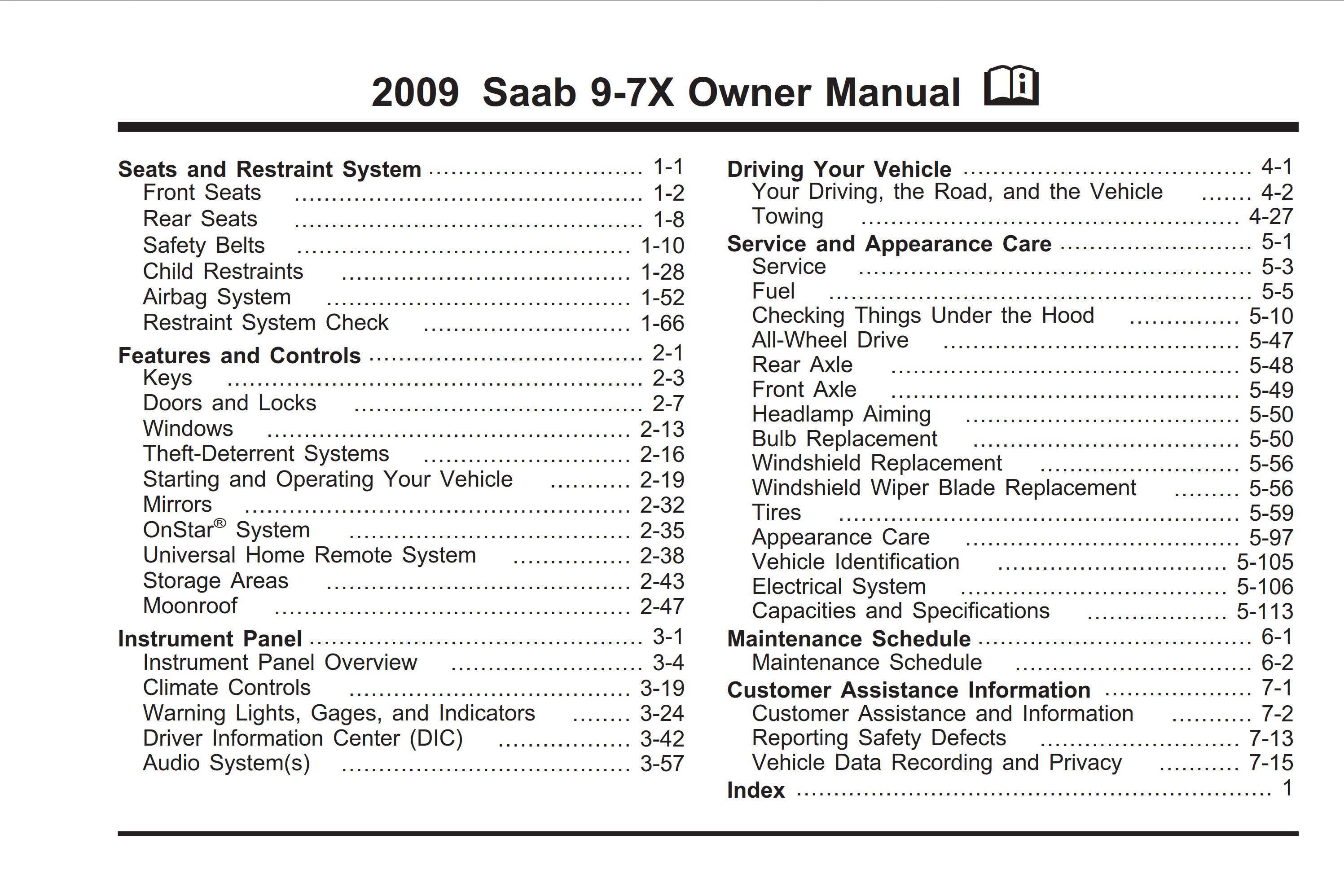 2009 saab 9 7x owner's manual