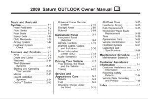 2009 saturn outlook owner's manual