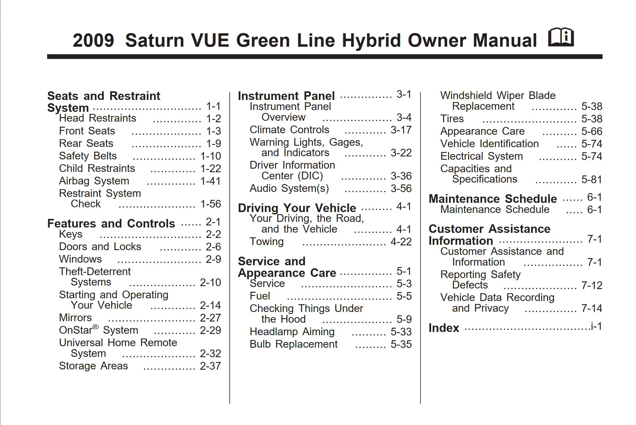 2009 saturn vue hybrid owner's manual