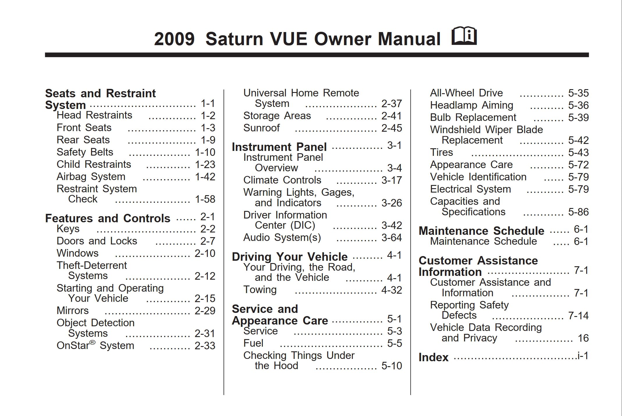 2009 saturn vue owner's manual