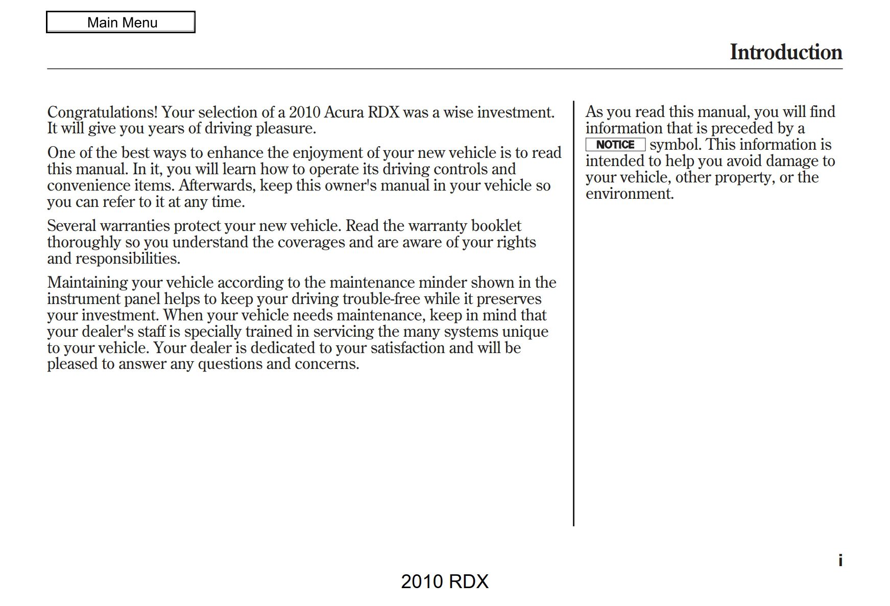 2010 acura rdx owner's manual