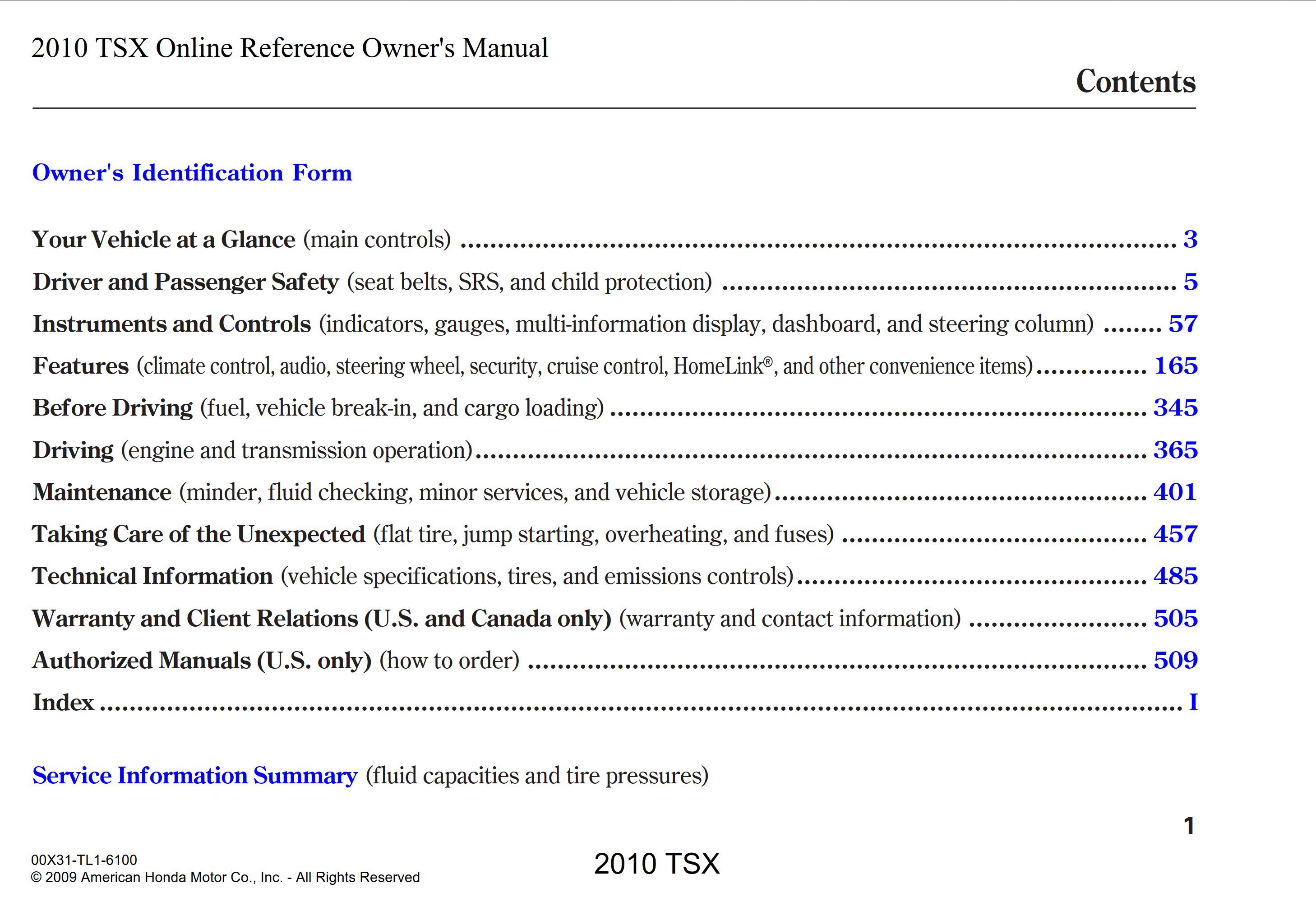 2010 acura tsx owner's manual