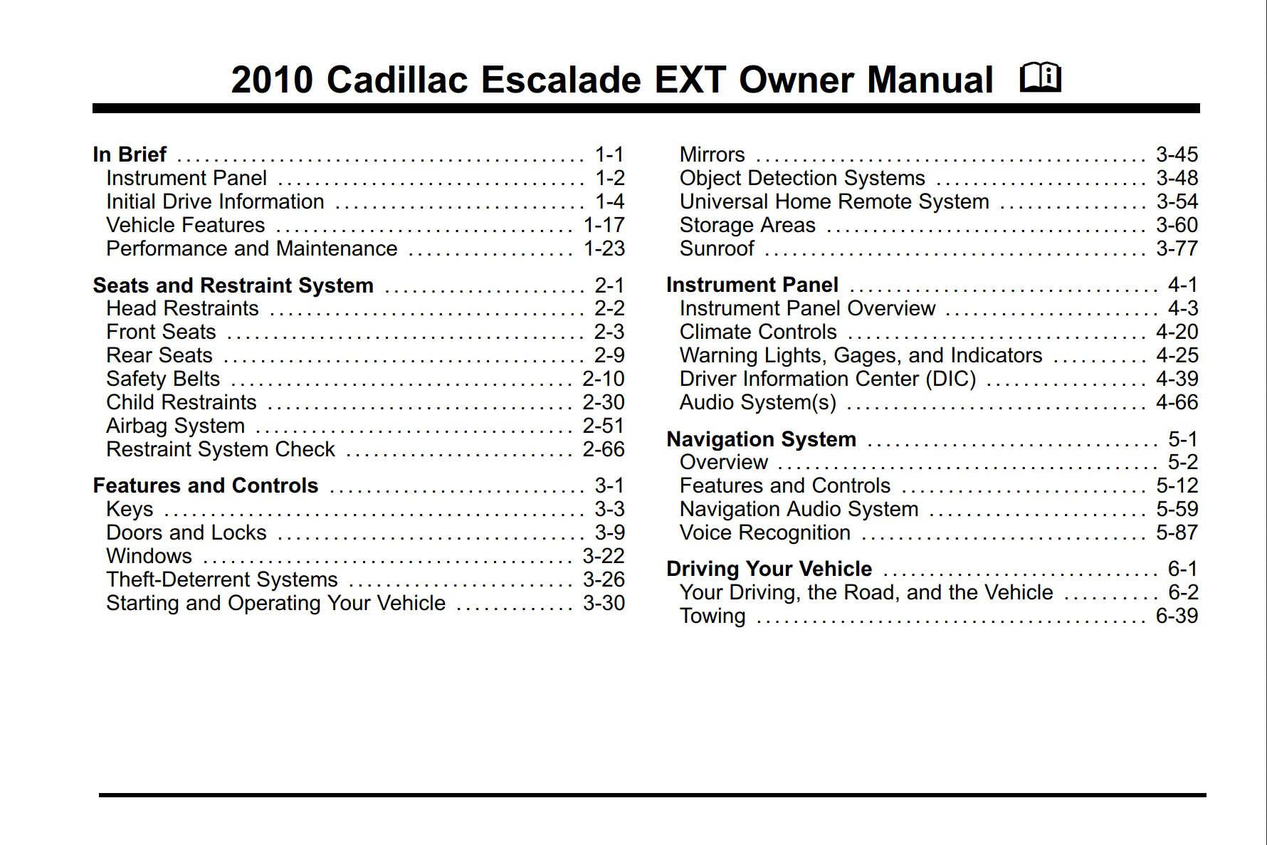 2010 cadillac escalade ext owner manual