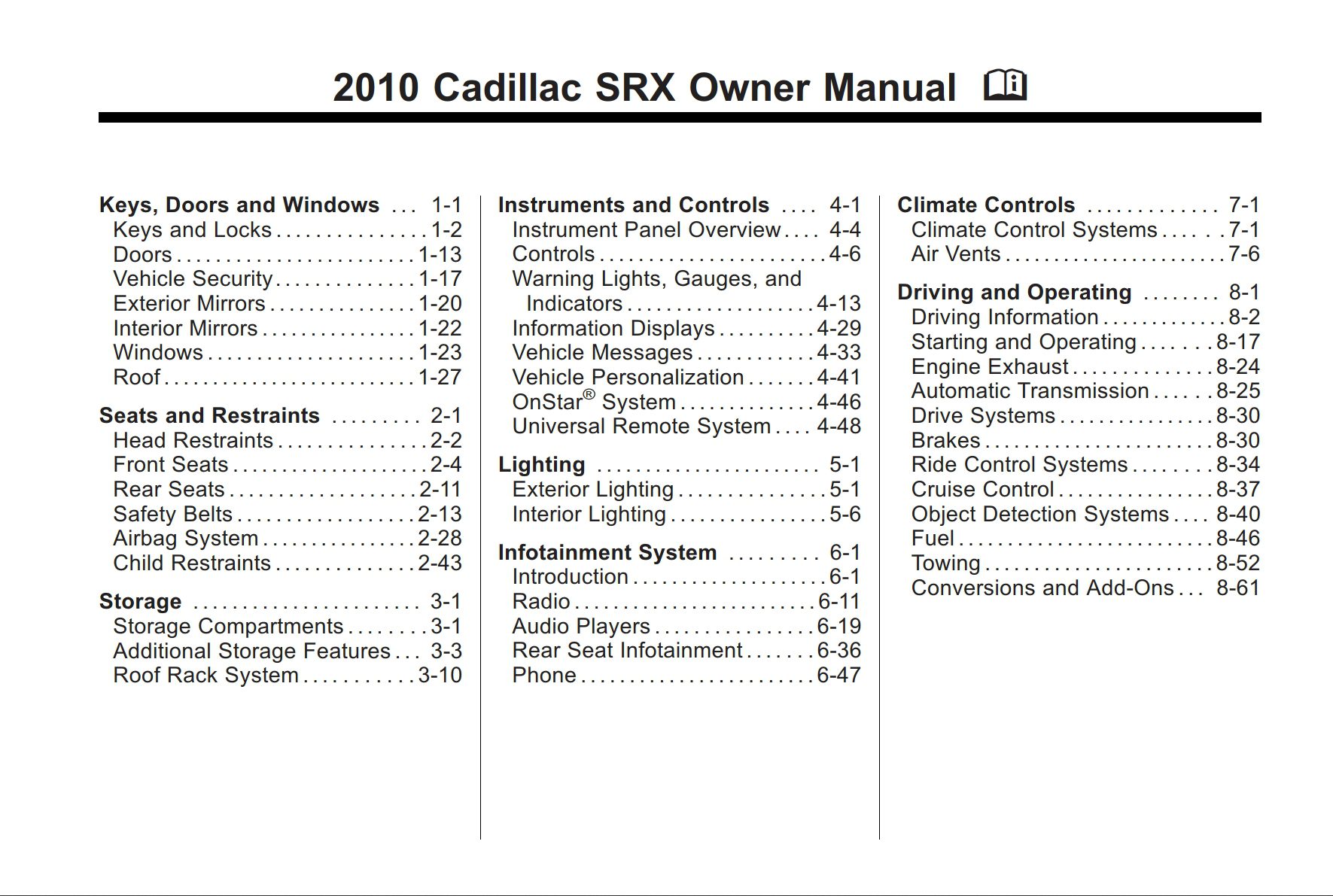 2010 cadillac srx owner manual