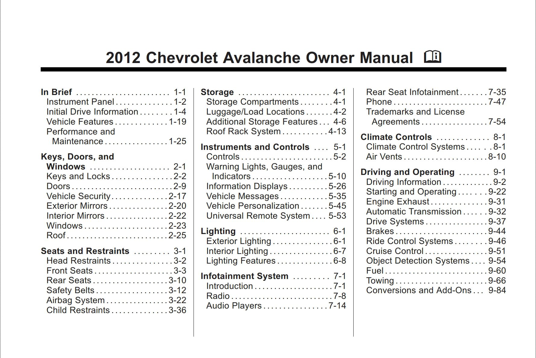 2010 chevrolet avalanche owner's manual