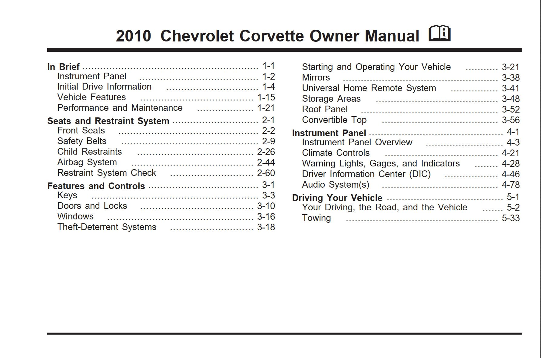 2010 chevrolet corvette owner manual