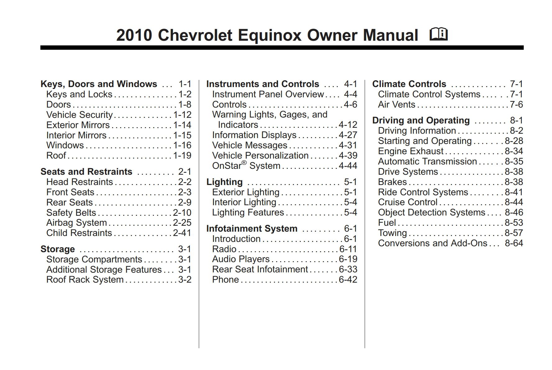 2010 chevrolet equinox owner manual