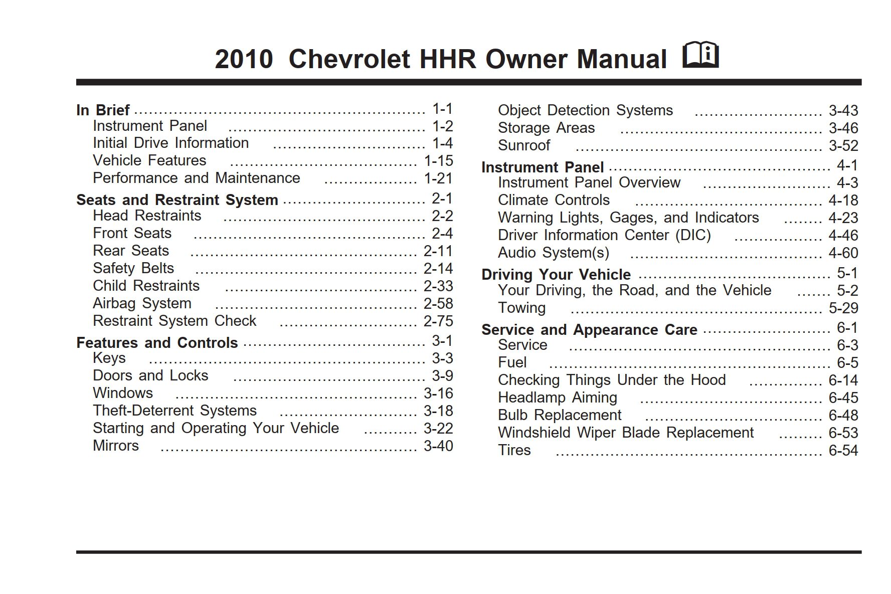 2010 chevrolet hhr owner manual