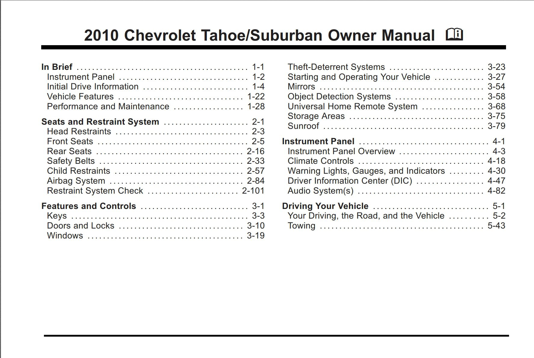 2010 chevrolet suburban owner's manual