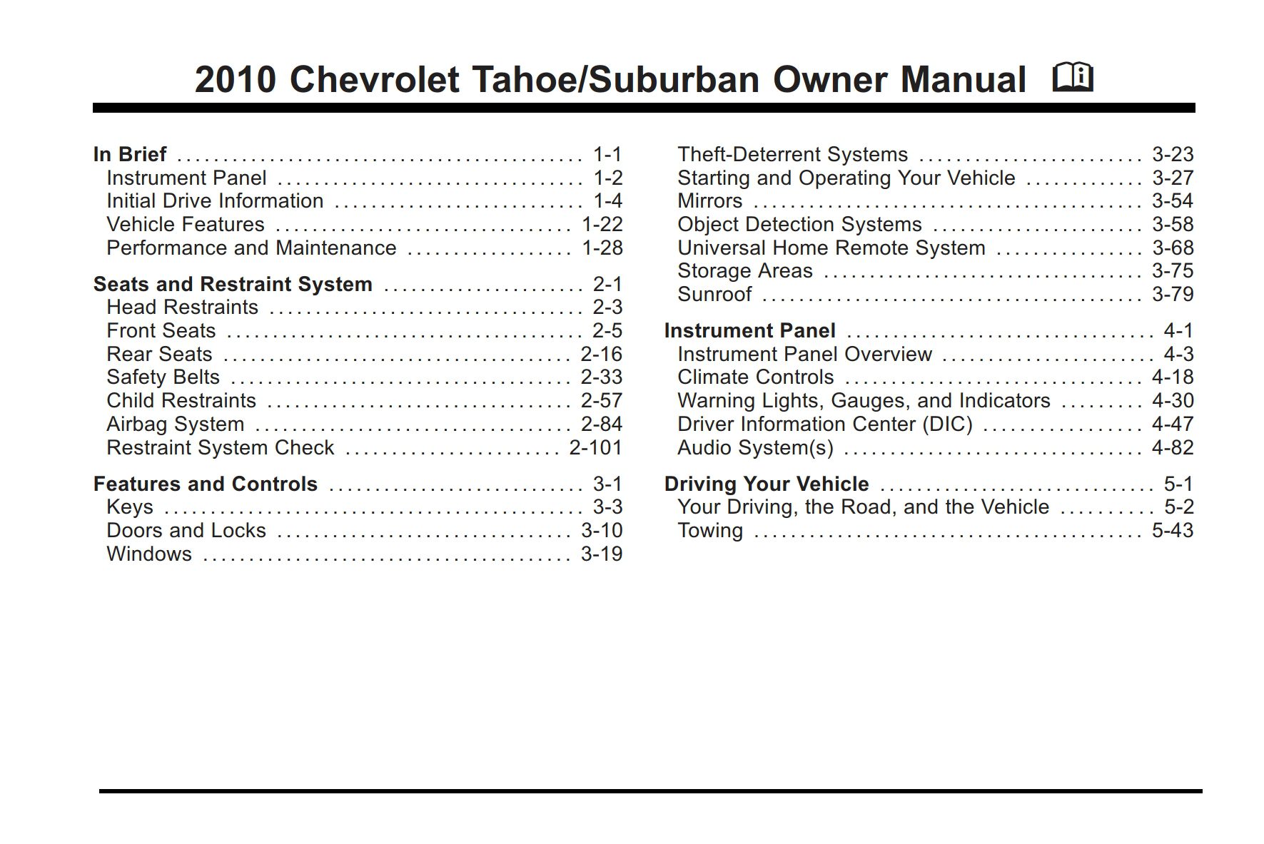 2010 chevrolet tahoe suburban owner manual