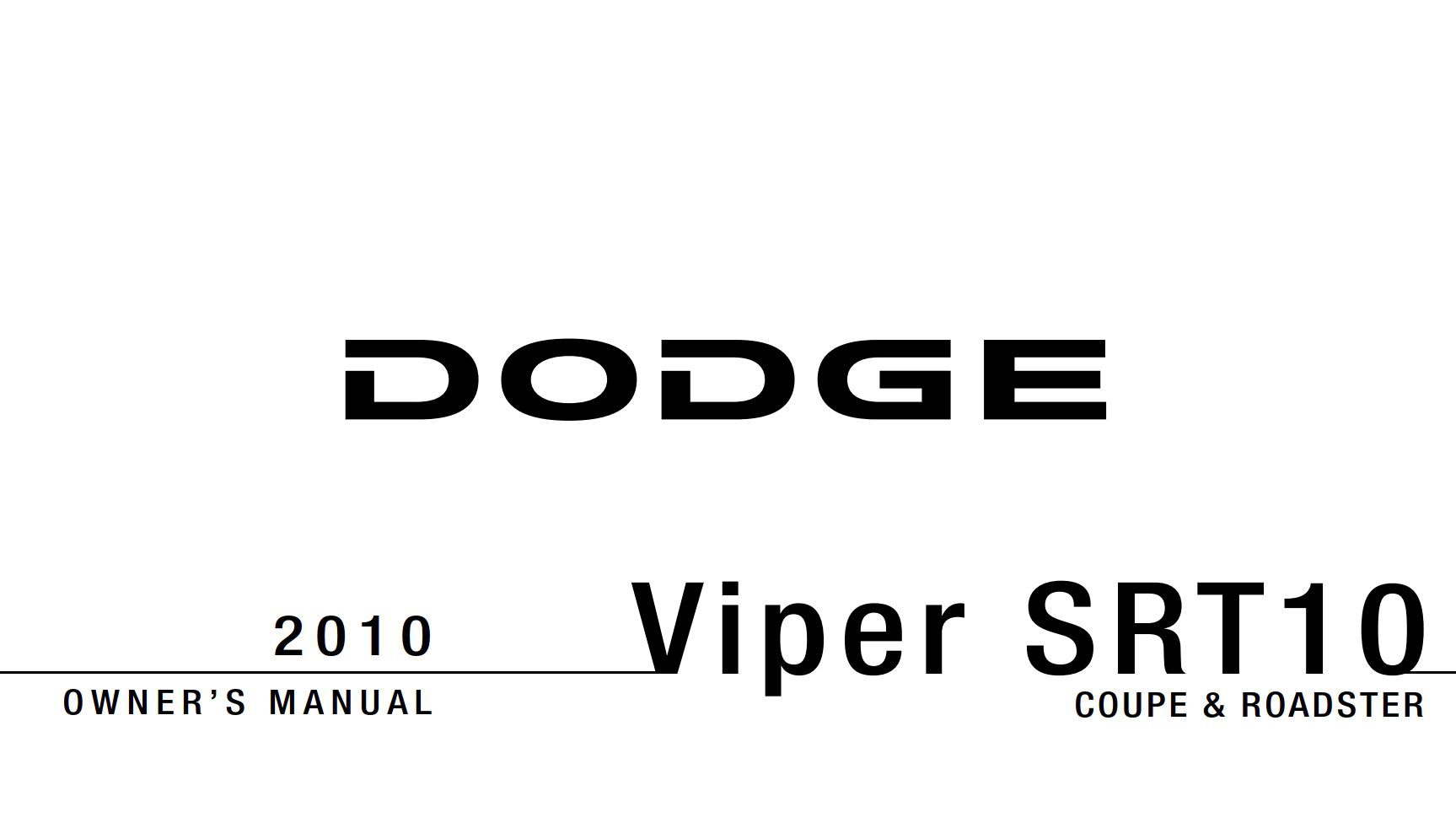 2010 dodge viper srt10 coupe & roadster owner manual