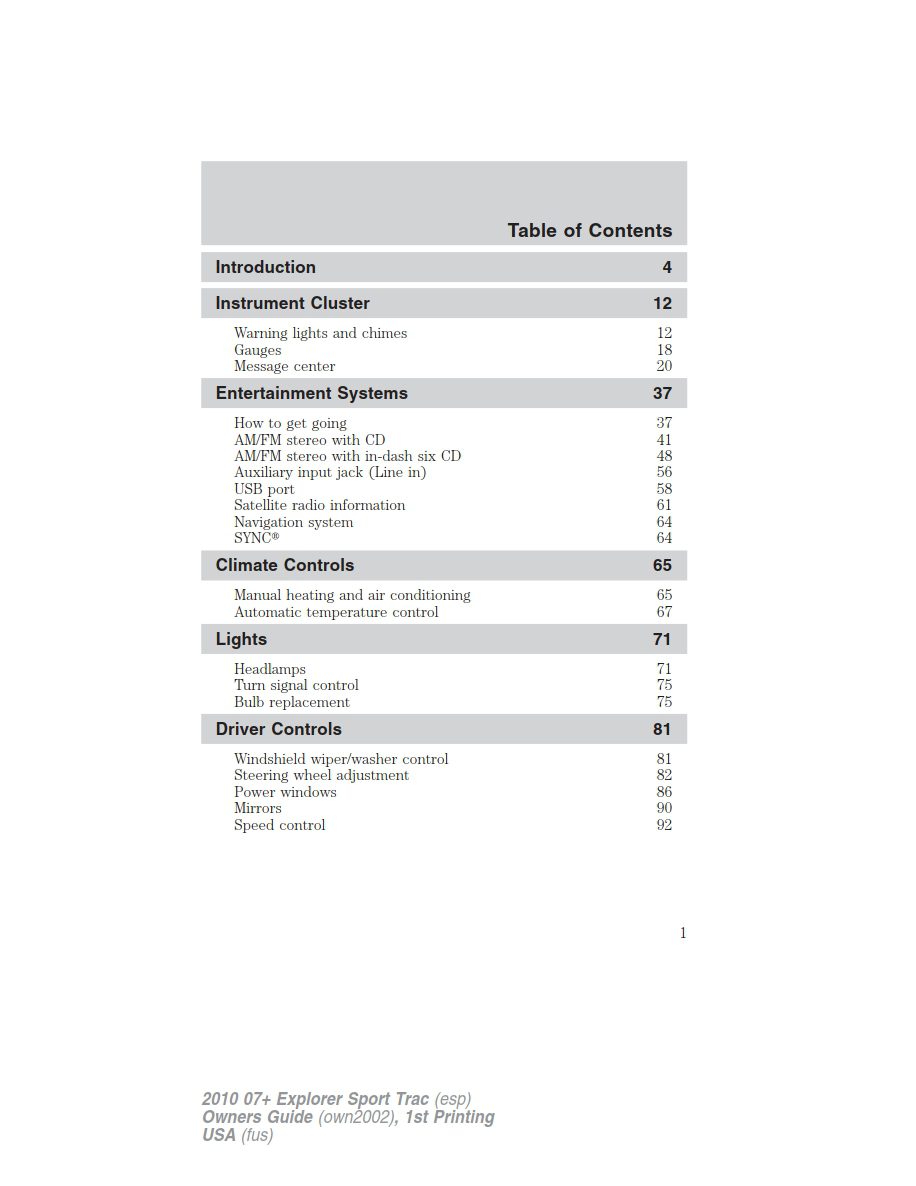 2010 ford explorer sport trac owner's manual