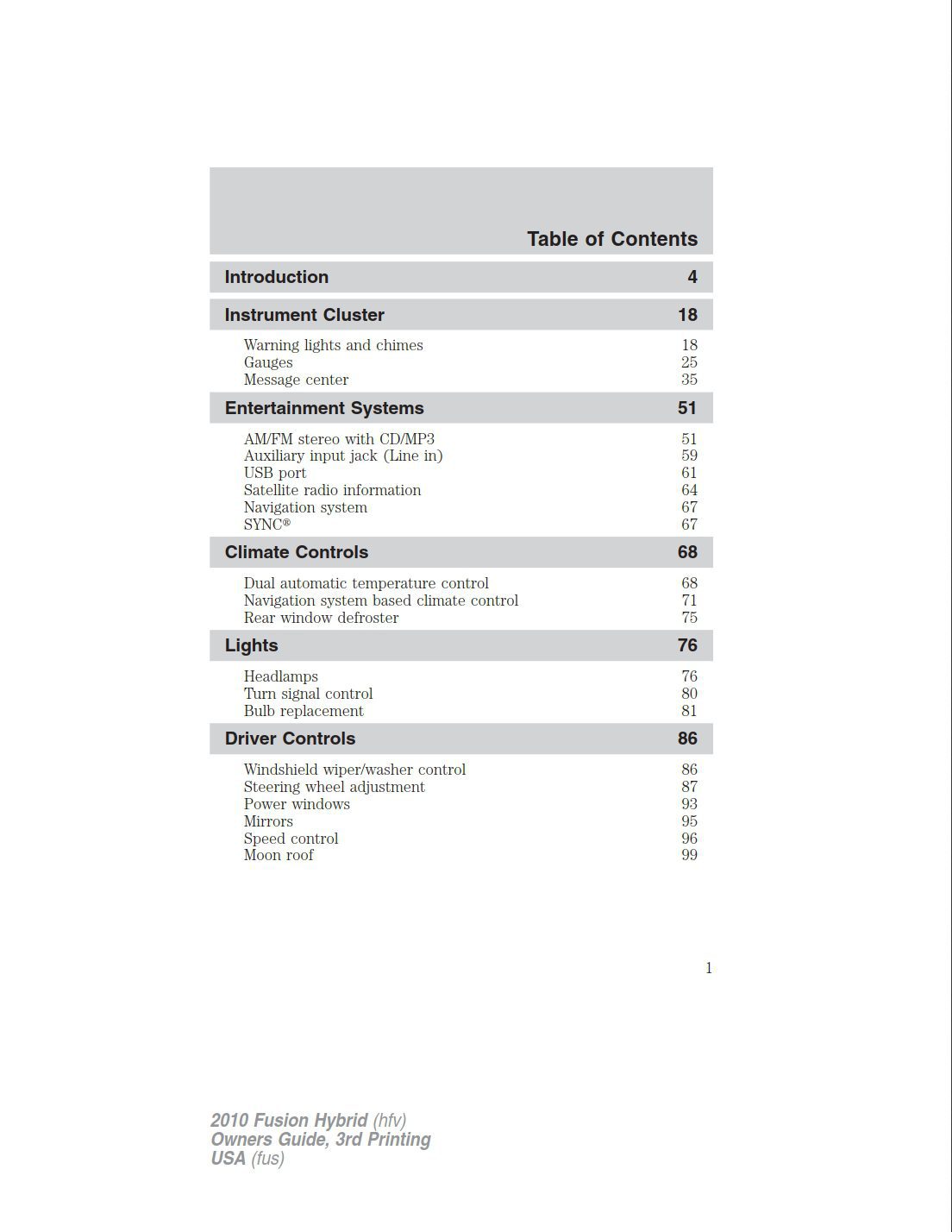 2010 ford fusion hybrid owner's manual