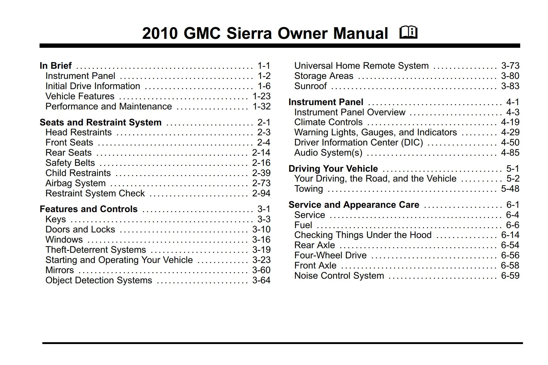 2010 gmc sierra owner manual