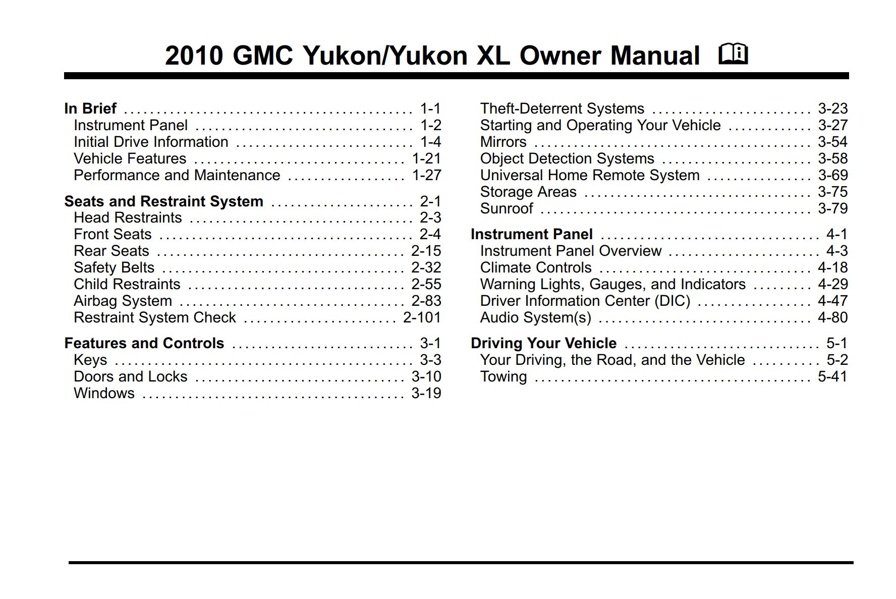 2010 gmc yukon yukon xl owner manual