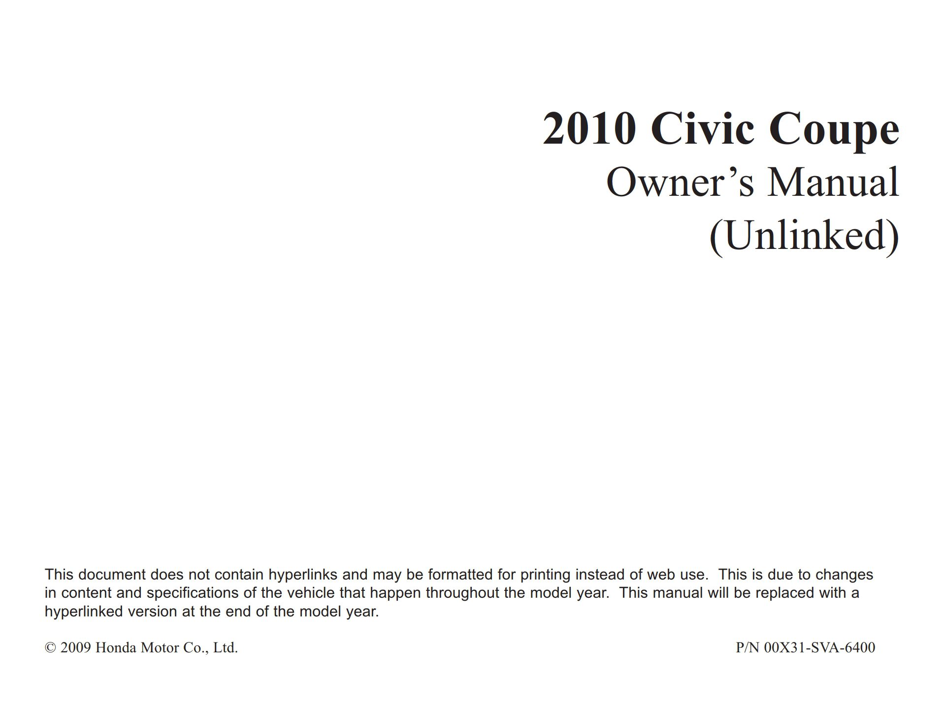 2010 honda civic coupe owner's manual