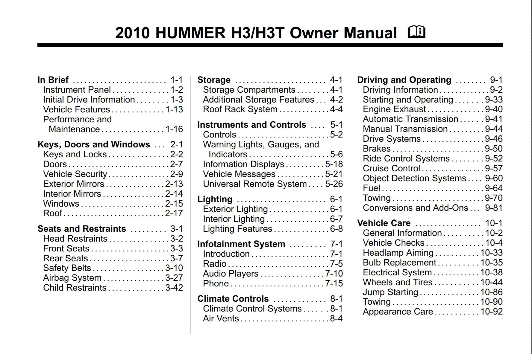 2010 hummer h3 h3t owner manual