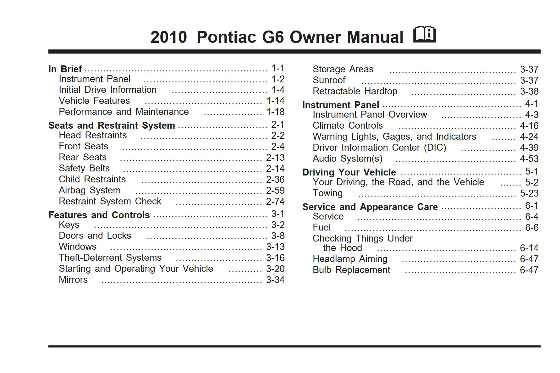 2010 pontiac g6 owner manual