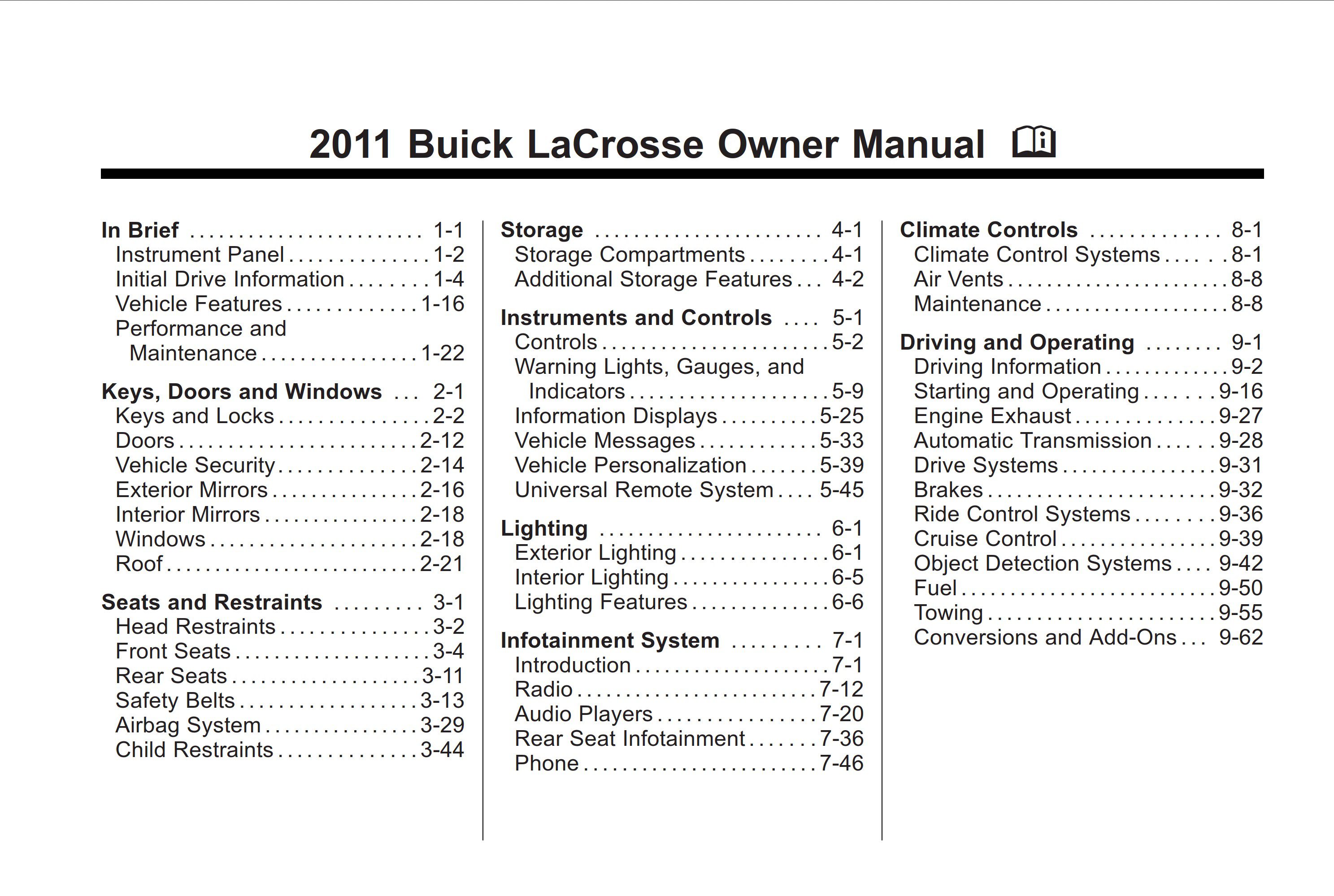 2011 buick lacrosse owner's manual