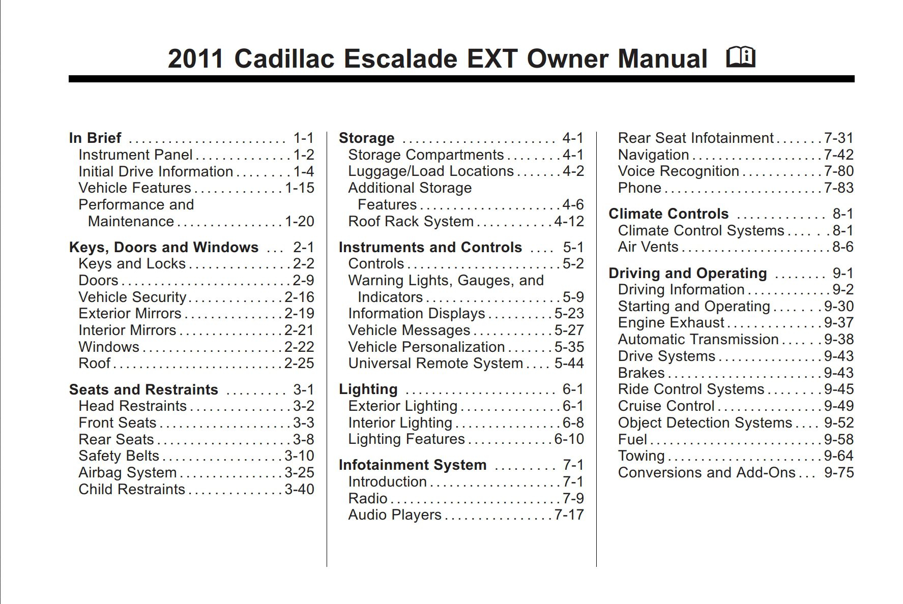 2011 cadillac escalade ext owner's manual