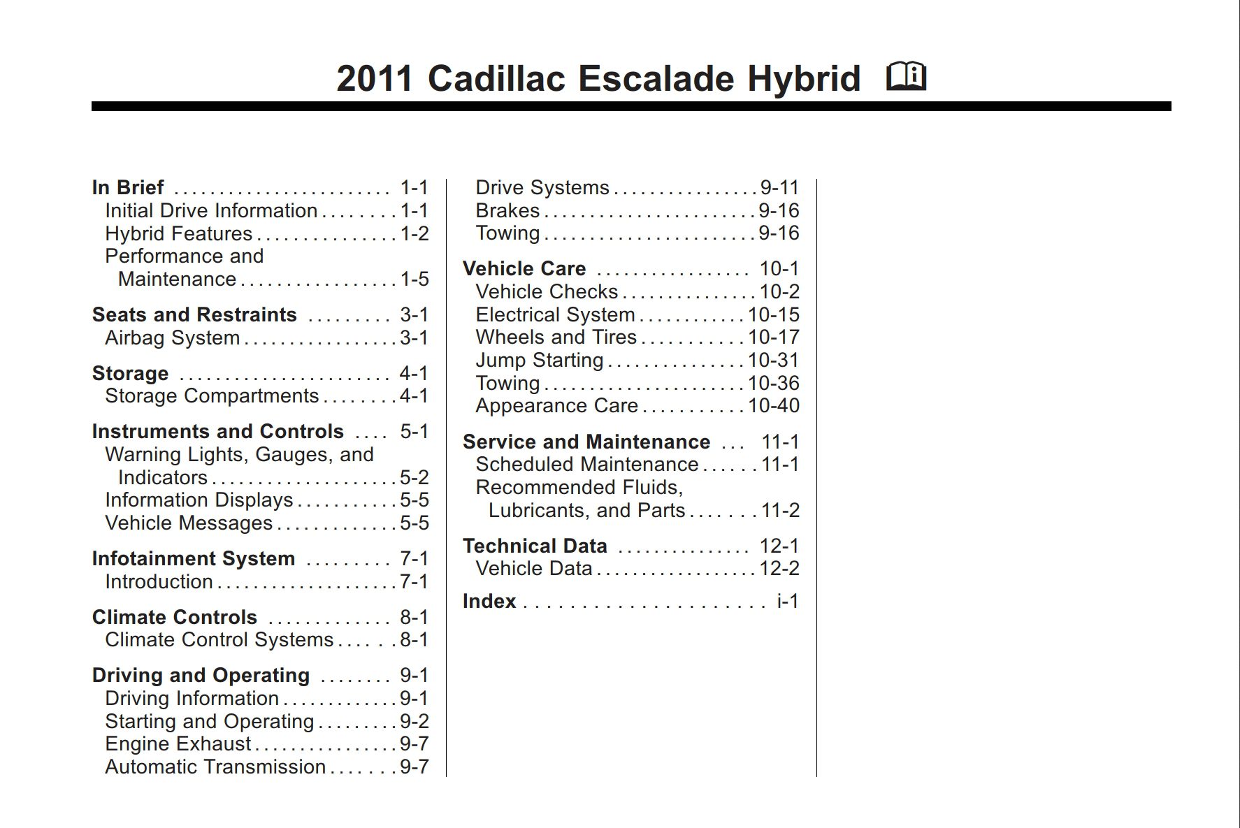 2011 cadillac escalade hybrid owner's manual