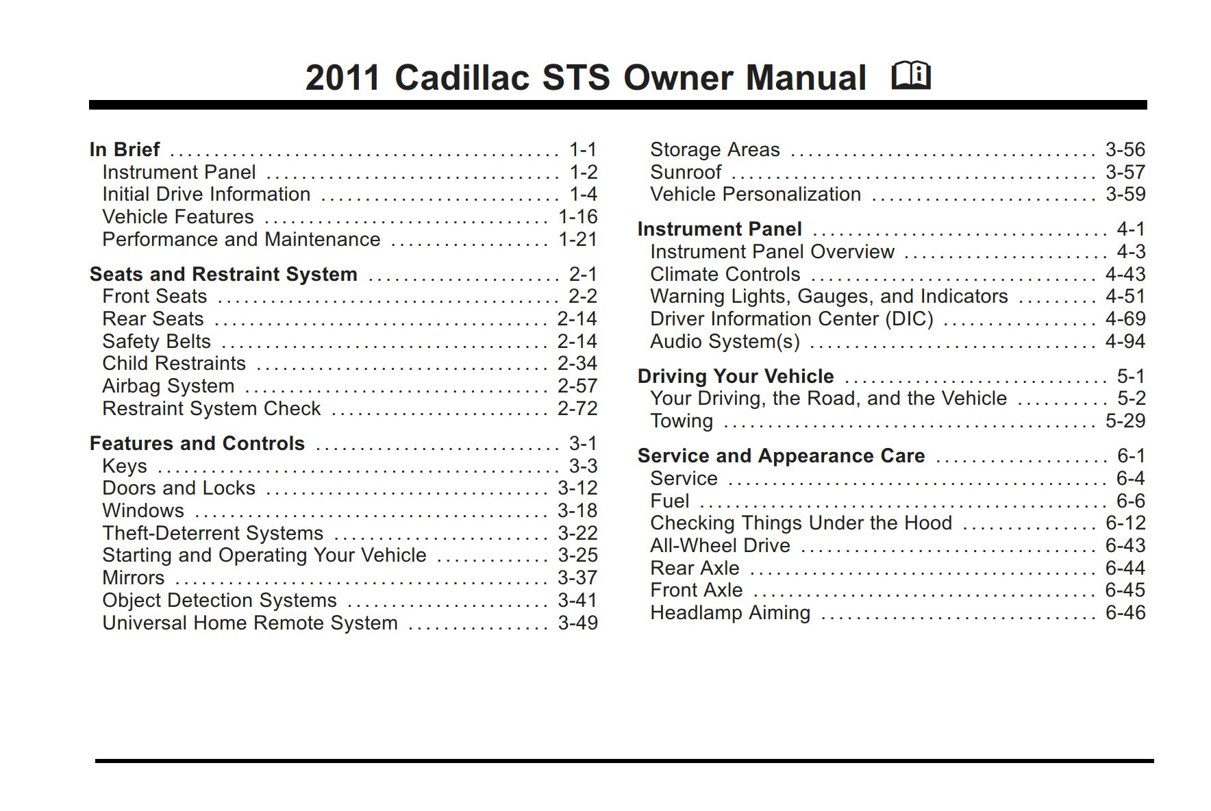 2011 cadillac sts owner's manual