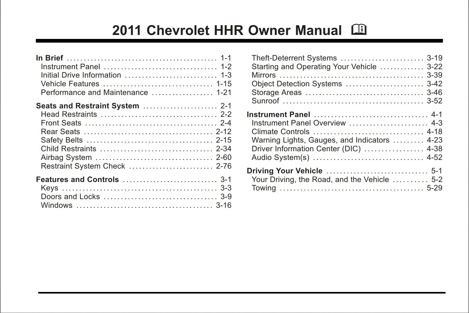 2011 chevrolet hhr owner's manual