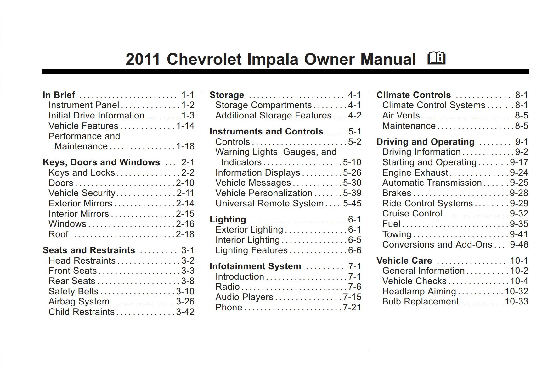 2011 chevrolet impala owner's manual