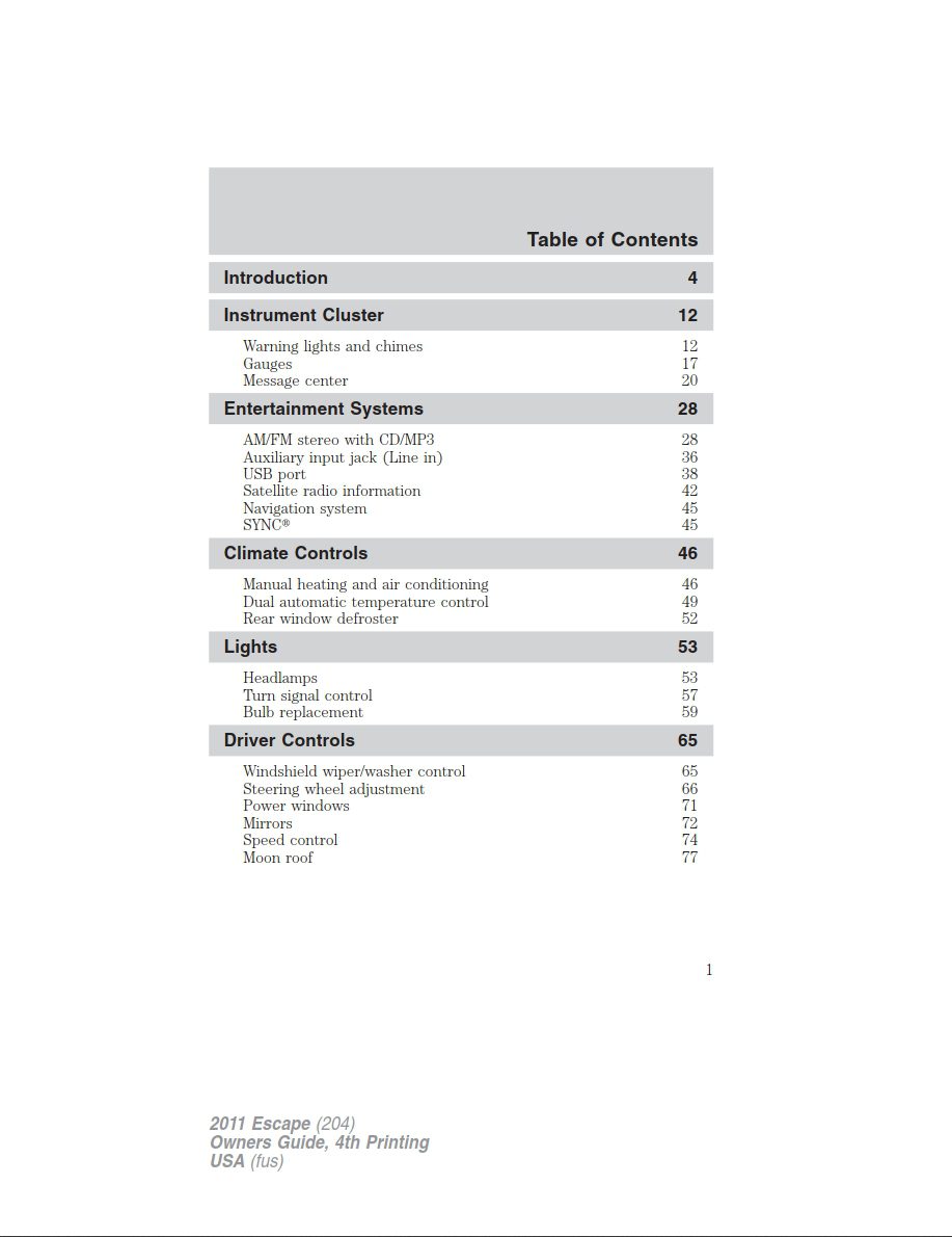 2011 ford escape owner's manual