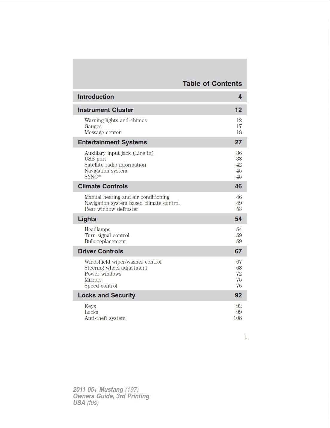 2011 ford mustang owner's manual