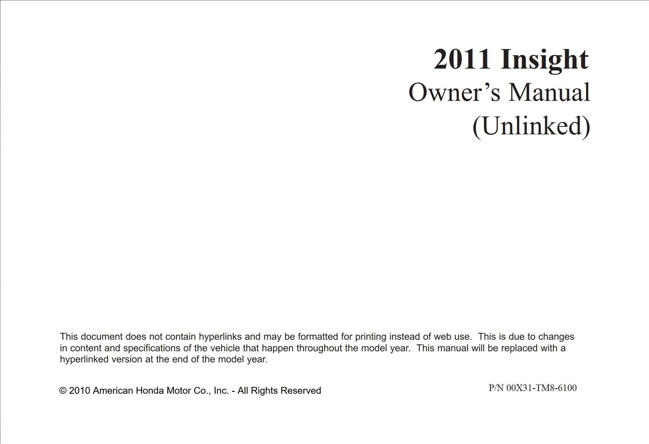 2011 honda insight owner's manual