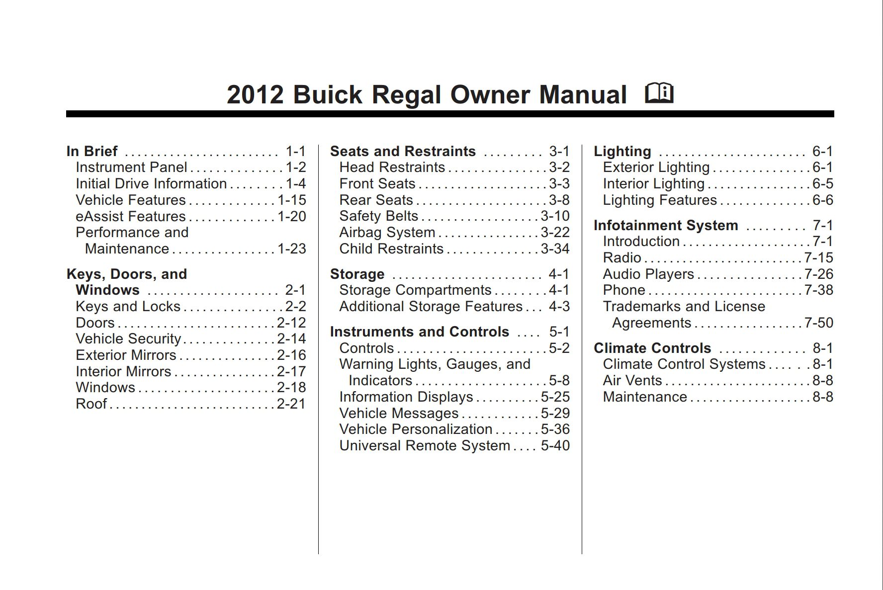 2012 buick regal owner's manual