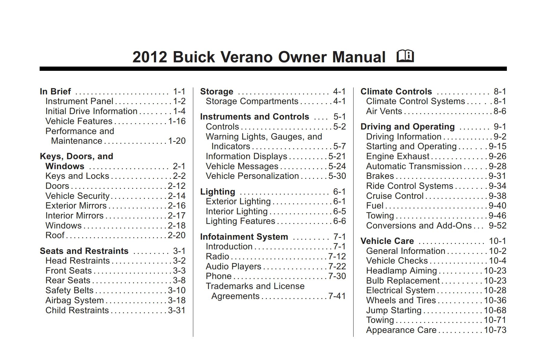 2012 buick verano owner's manual