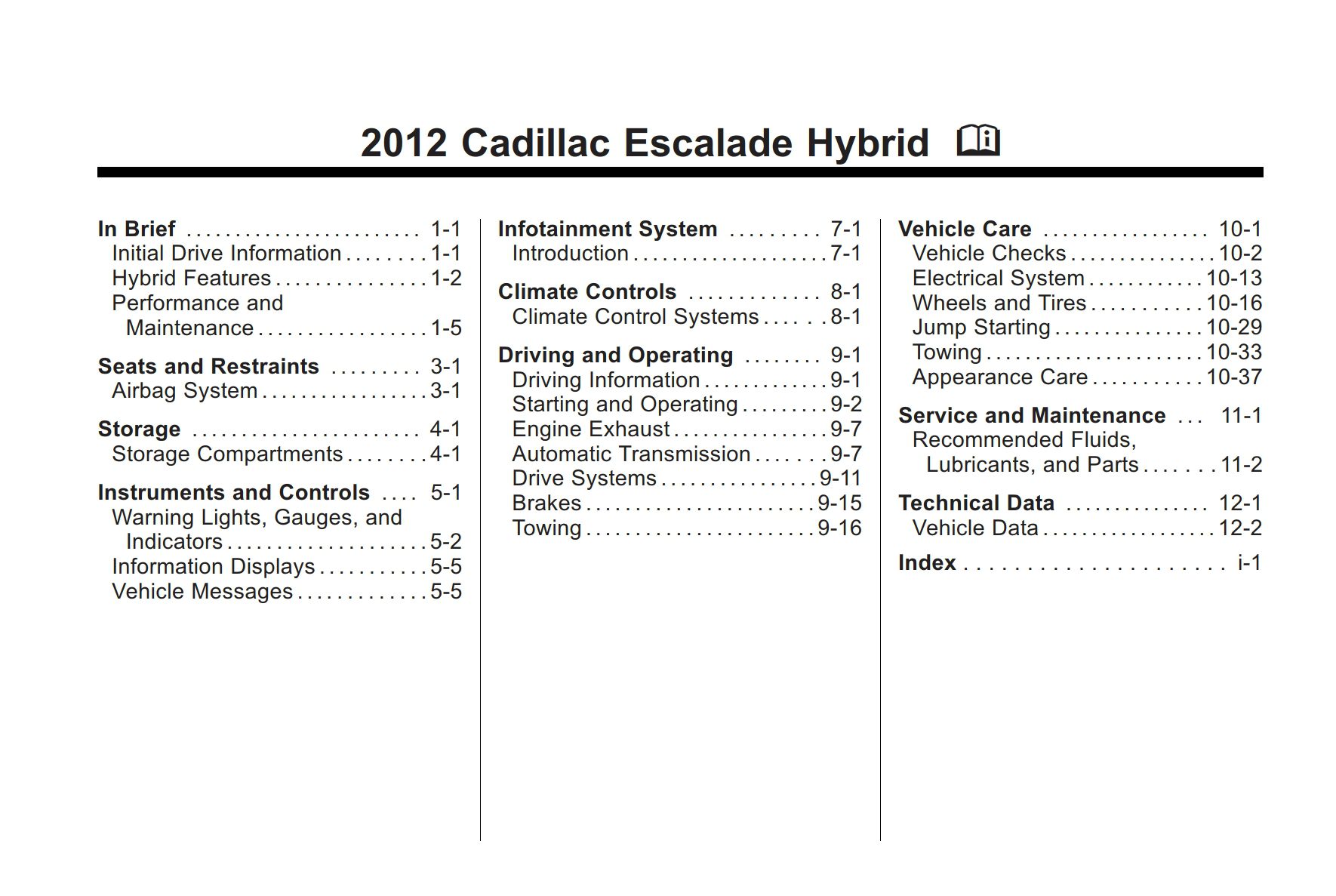 2012 cadillac escalade hybrid owner's manual