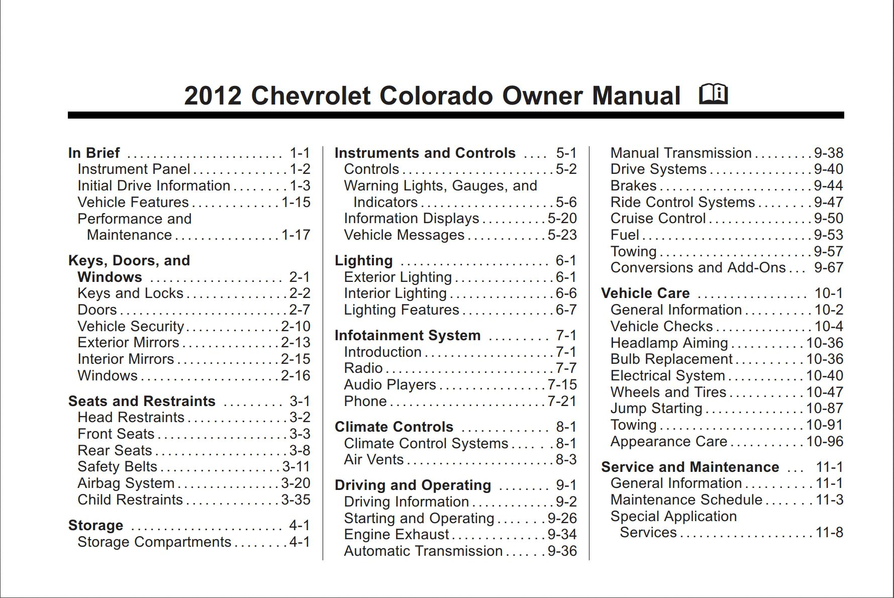 2012 chevrolet colorado owner's manual