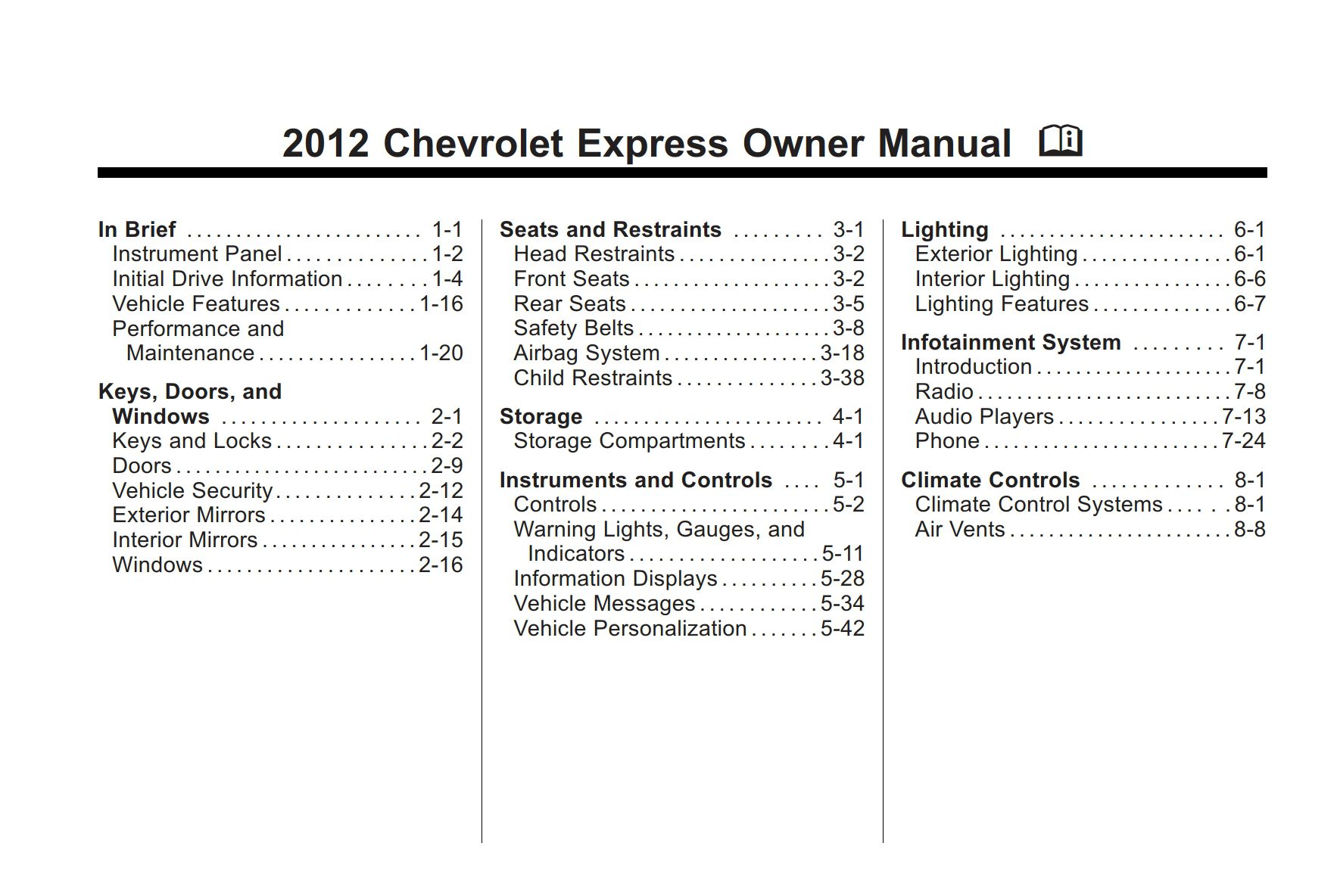 2012 chevrolet express owner's manual