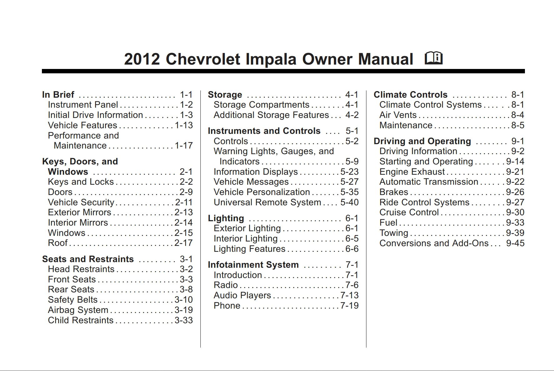 2012 chevrolet impala owner's manual