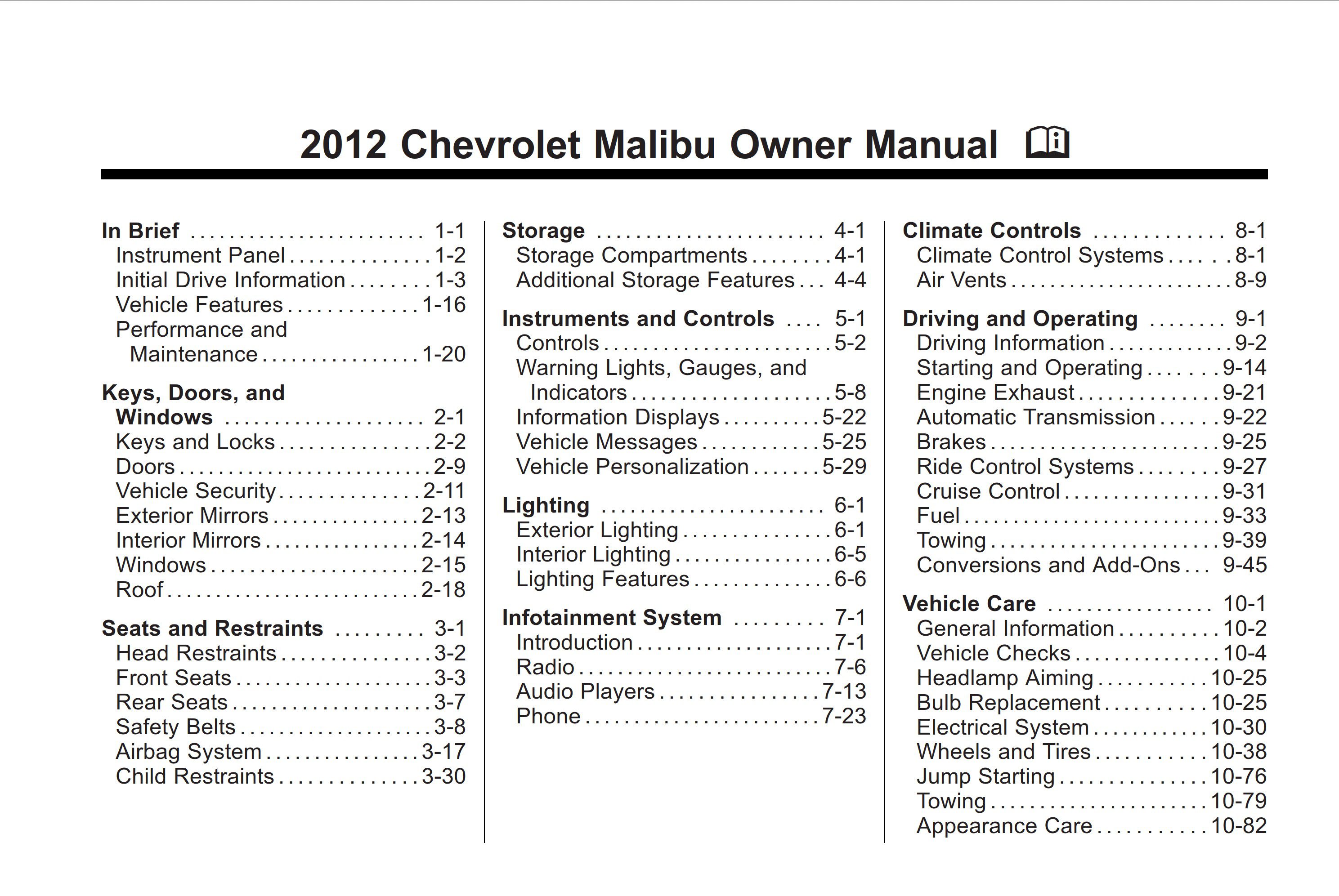 2012 chevrolet malibu owner's manual