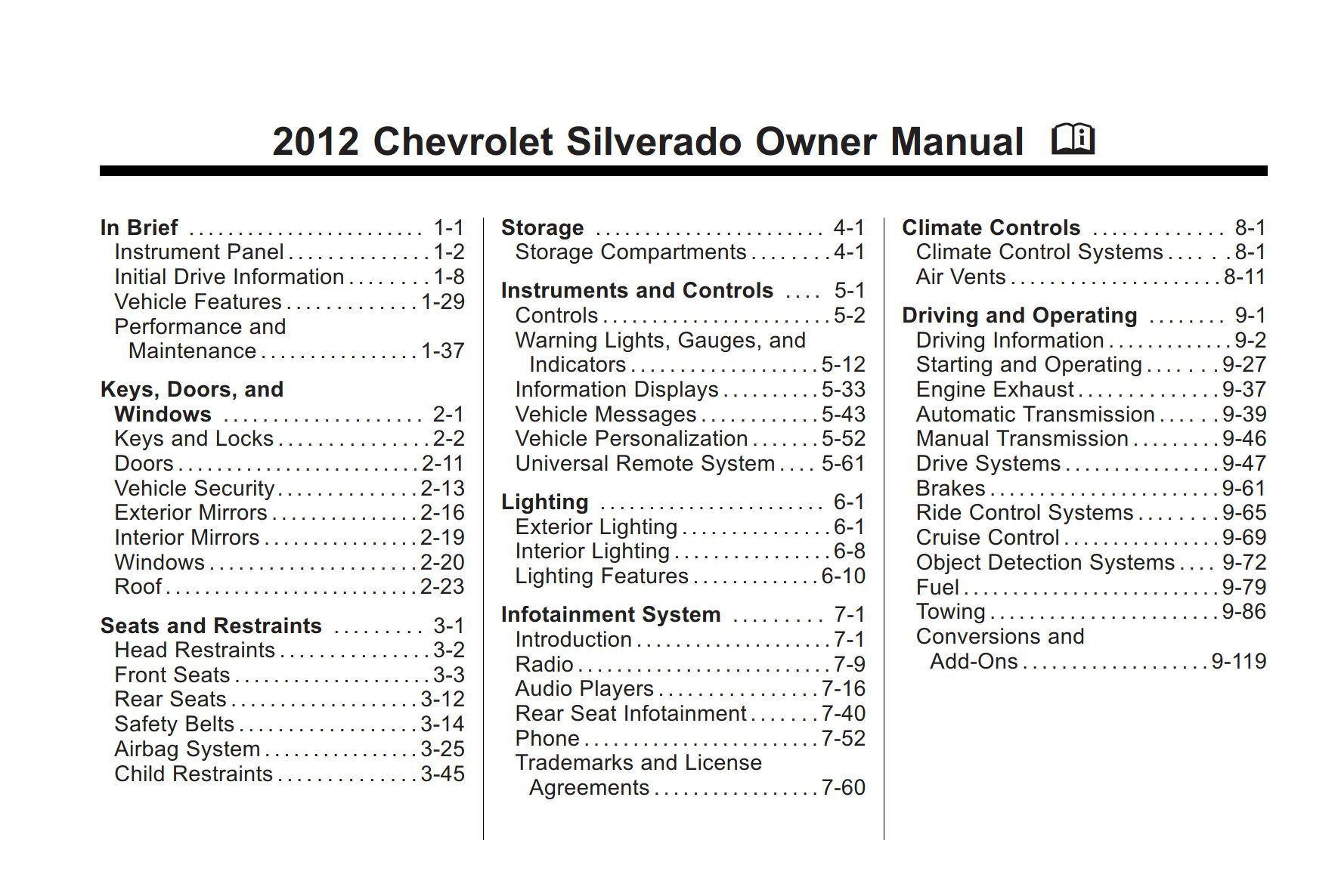 2012 chevrolet silverado owner's manual