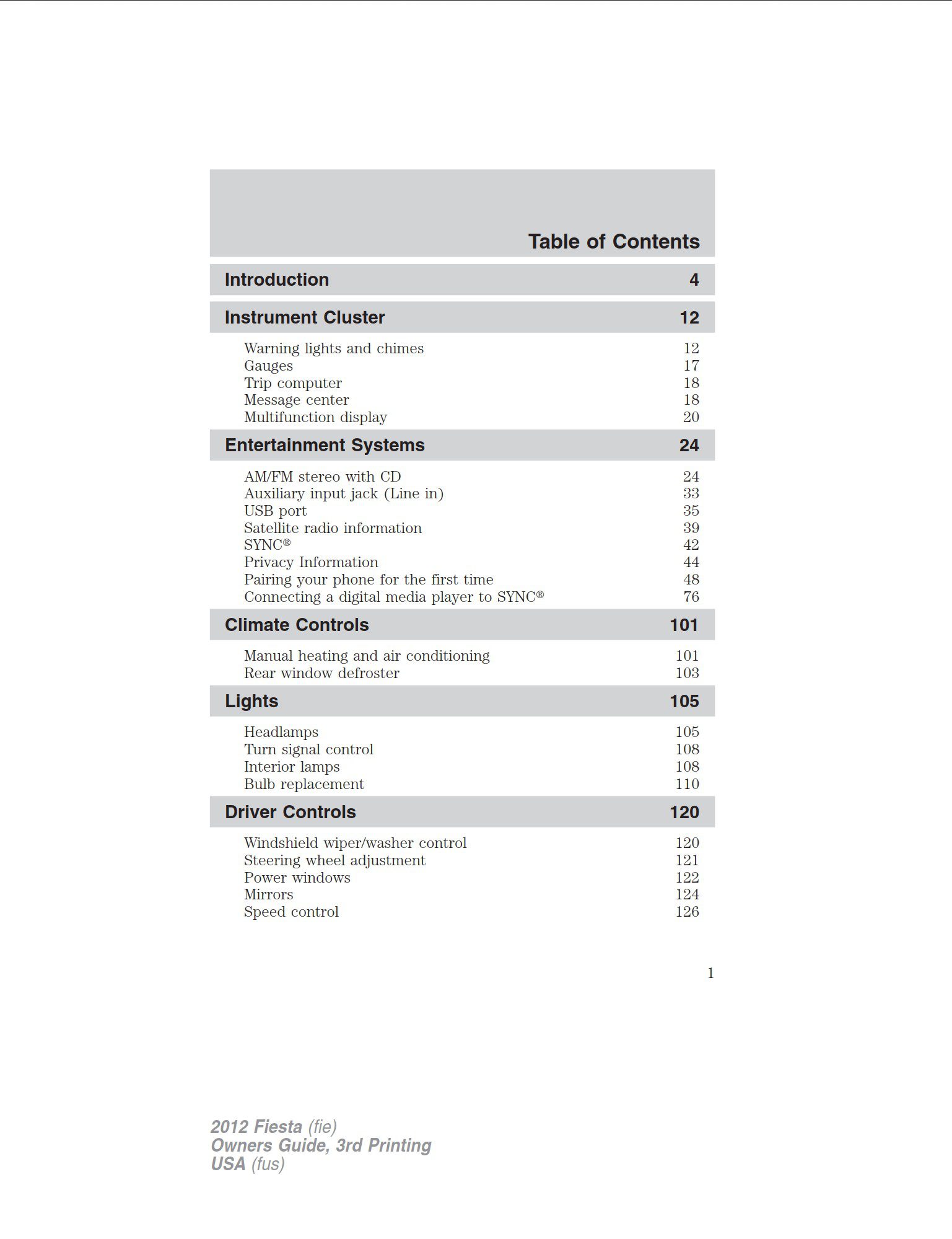 2012 ford fiesta owner's manual