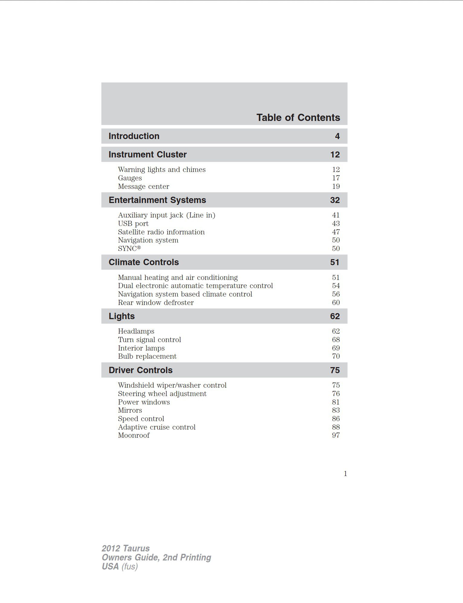 2012 ford taurus owner's manual