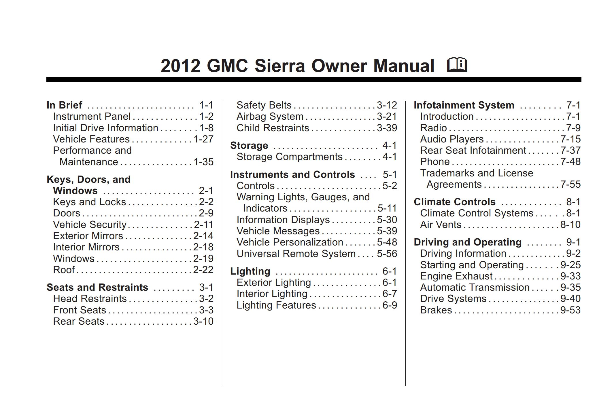 2012 gmc sierra owner's manual