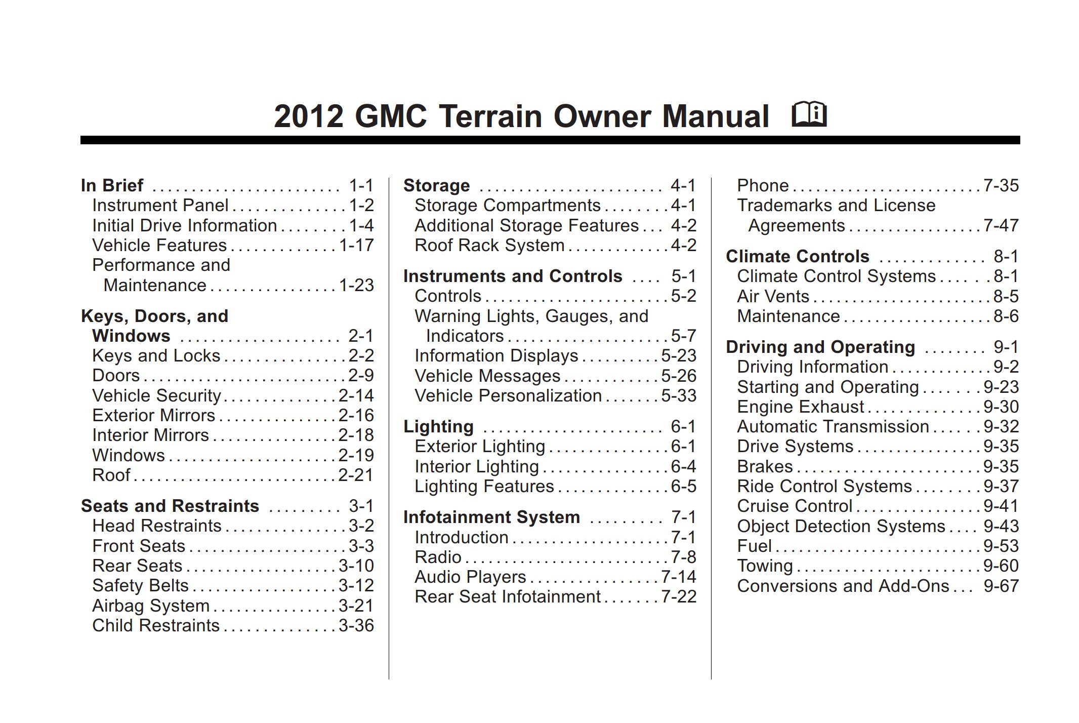 2012 gmc terrain owner's manual