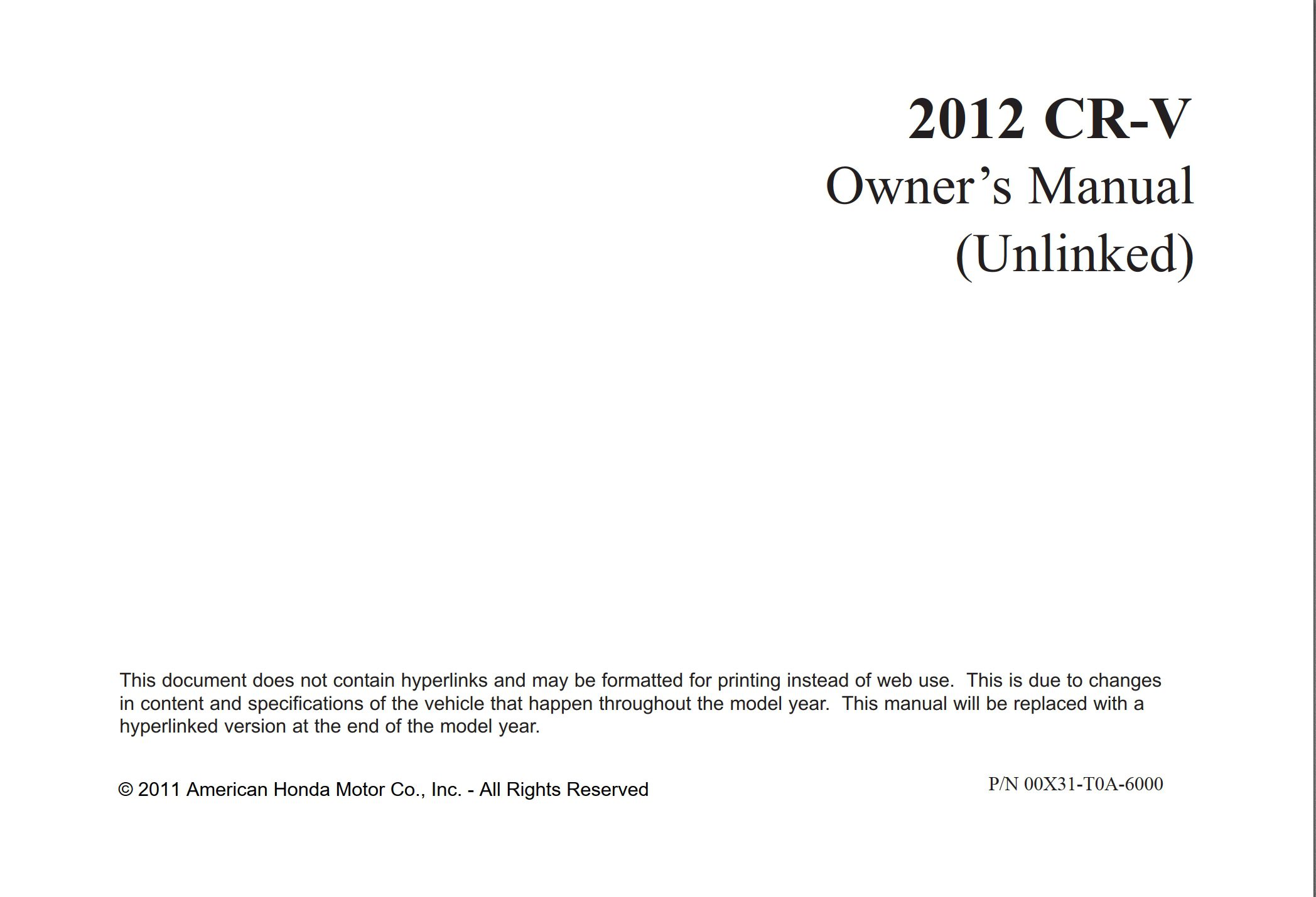 2012 honda cr v owner's manual