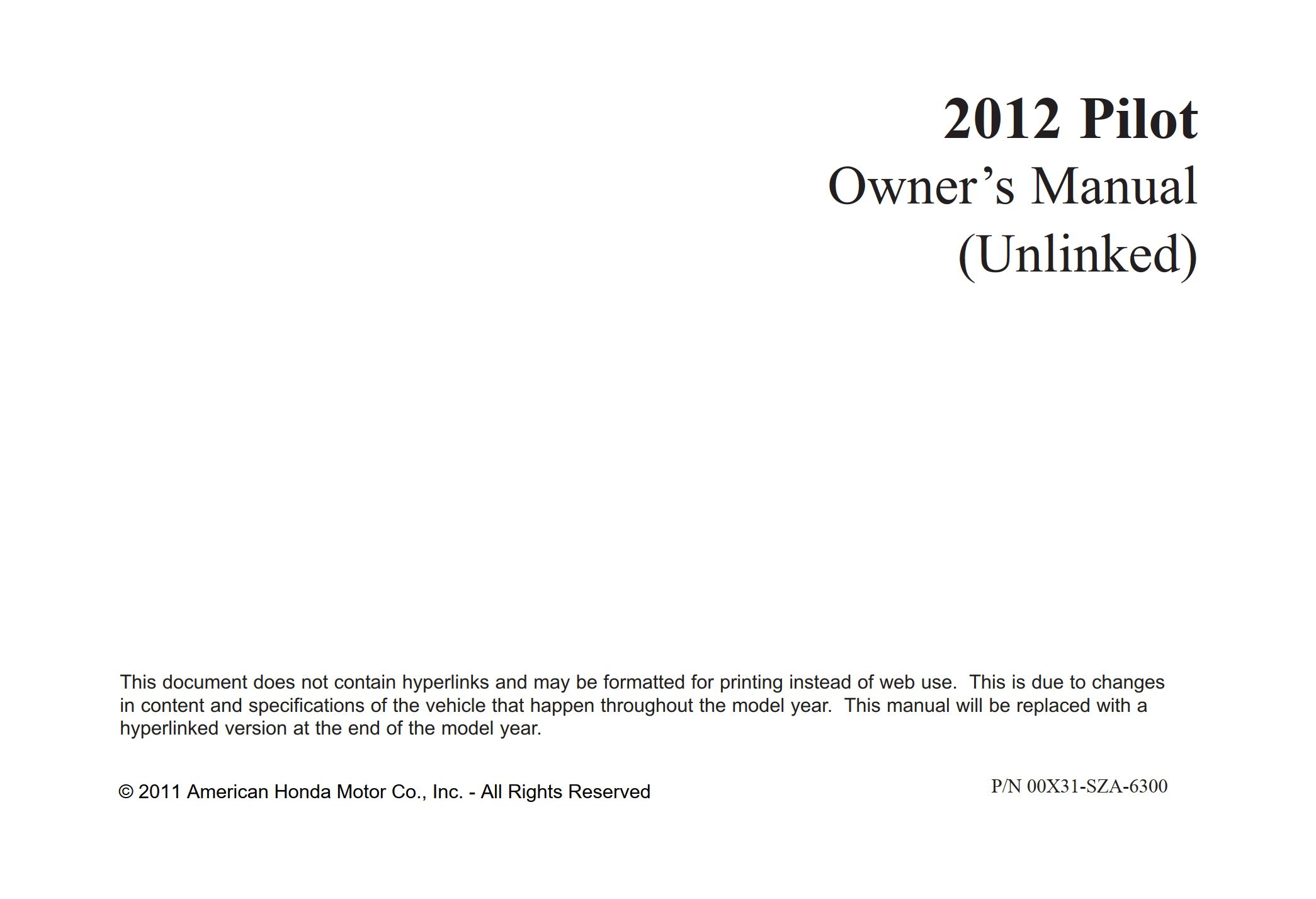 2012 honda pilot owner's manual